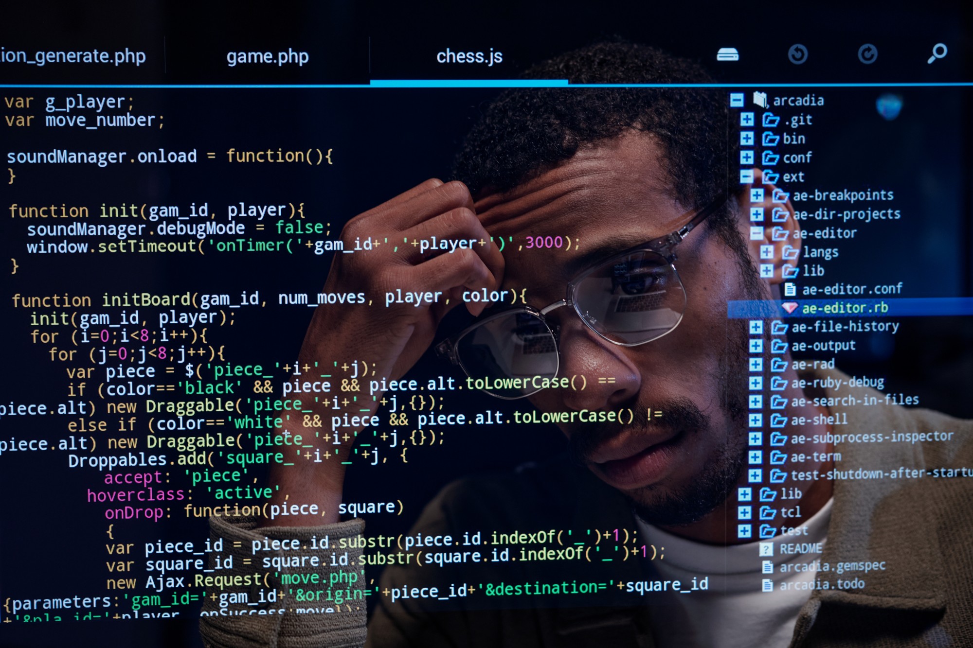 men analyzing code